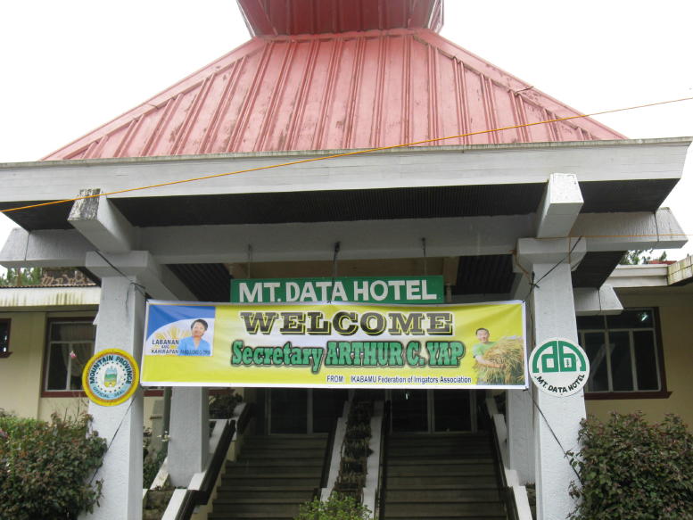 Welcome sign for Secretary Yap at Mt Data Hotel